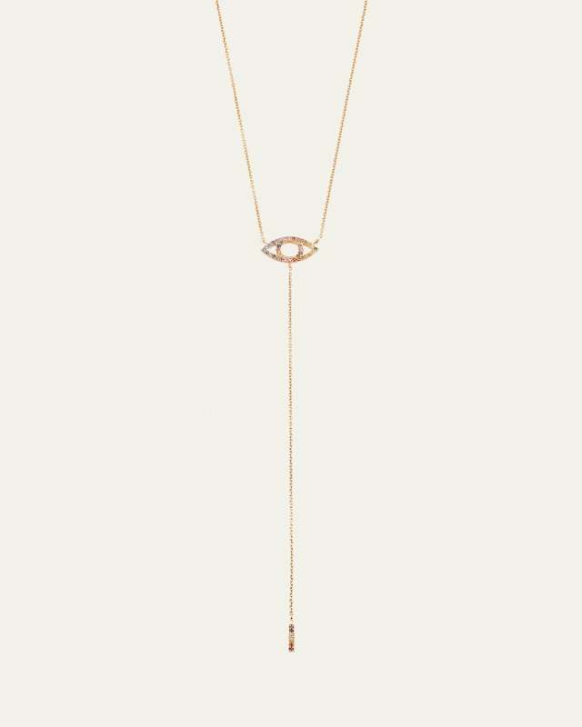 18K Rose Gold Anima Rainbow Eye Lariat Necklace with Multi-Gemstones